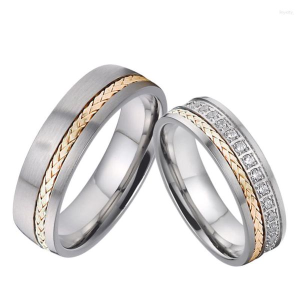 Anéis de cluster Aliança Conjunto de casamento personalizado para homens e mulheres 14k Rose Gold Titanium Jóias Zircônia Diamante Casamento Casal Anel Par