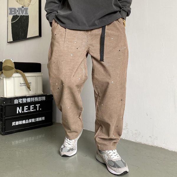 Pantaloni da uomo streetwear americano macchie di vernice velluto a coste casual per uomo pantaloni cargo dritti larghi Harajuku di tendenza maschile
