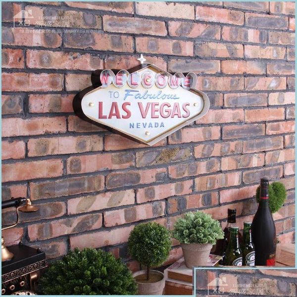 Pittura su metallo Decorazione di Las Vegas Cartelli di benvenuto Barra a LED Decorazione da parete Consegna a domicilio Giardino domestico Artigianato Dhwnp Dhtlc