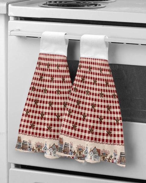 Toalha Country Star Berry Retro Red Xadrez Mão Doméstica Absorvente Cozinha Pano Infantil