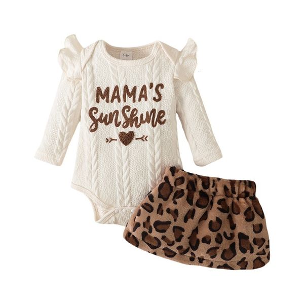 Conjuntos de roupas Focusnorm 2 pcs infantil bebê menina roupas 018m carta impressão voar manga tricô macacão leopardo mini saia 230923