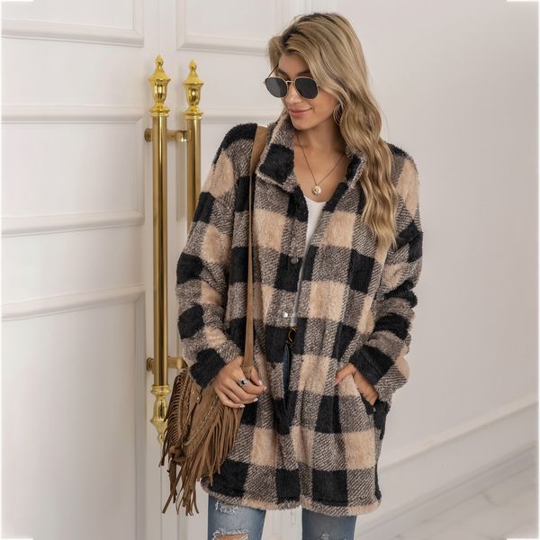 Misto lana da donna Sconto di grandi volumi 2023 Cappotto lungo scozzese in peluche autunno-inverno 230922