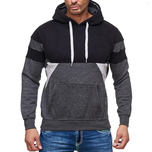 Erkek Hoodies Mens Zip kapşonlu sweatshirt moda renk eşleşen uzun kollu yuvarlak boyun çizim