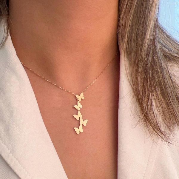 Correntes 5 peças borboleta colar dourado simples mulher de aço inoxidável clavícula pilha temperamento jóias collier