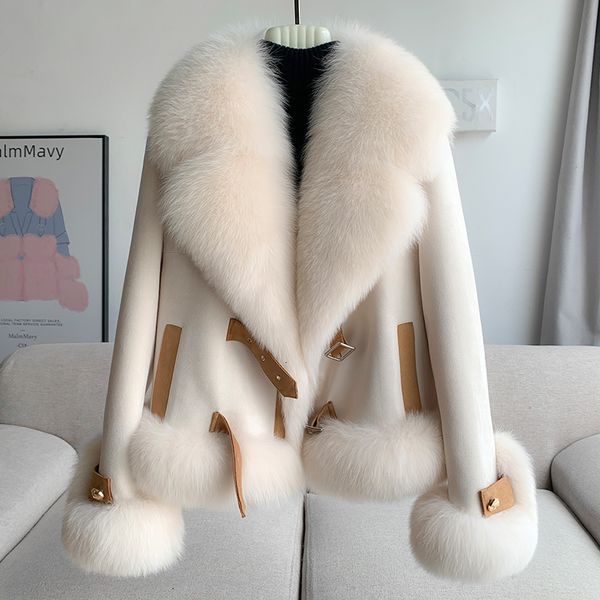 Женская модная замшевая куртка из искусственного меха PUDI, зимнее пальто с подкладкой на утином пуху и большим настоящим воротником CT313 230922