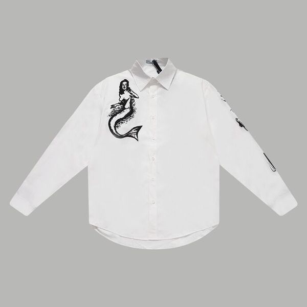 Nova camisa de manga longa de algodão puro carta padrão impresso camisa requintado estilo casual negócios elite estilo unissex e00u04