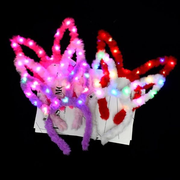 Fascia per orecchie di coniglio illuminata, decorazione per l'atmosfera della festa di compleanno, copricapo a LED luminoso di Pasqua di Halloween