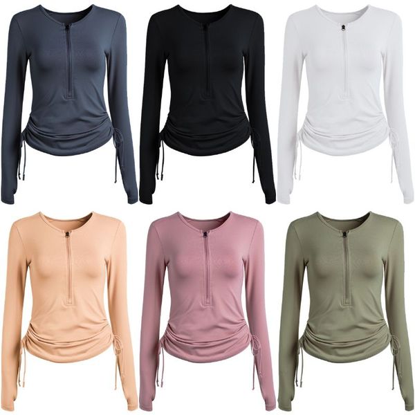 LL Camicie da donna T-shirt Abiti da yoga da donna Capispalla da palestra Camicie slim Manica lunga Corsa Esercizi Top Abbigliamento sportivo Camicia traspirante Cerniera