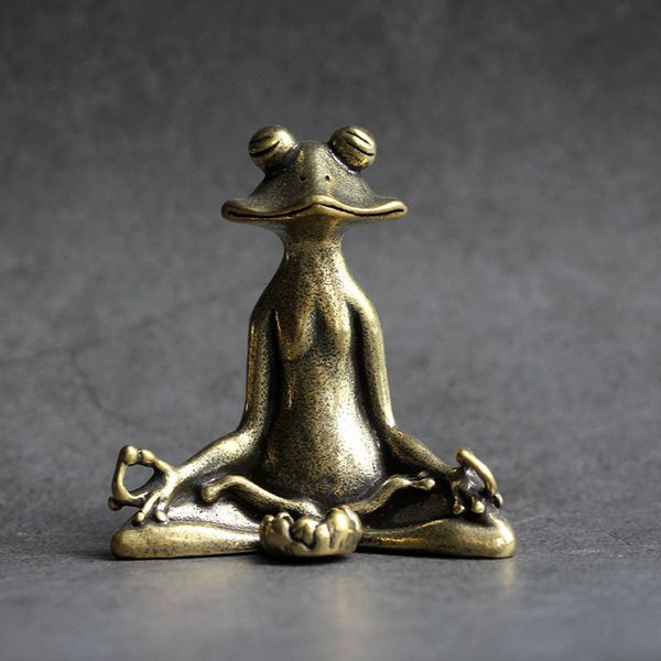 Dekorative Objekte Figuren Vintage Messing Meditation Zen Buddhistische Froschstatue Schmuckstück Kupfer Tierskulptur Weihrauch Heim Schreibtisch Dekoration Tee Haustier 230922