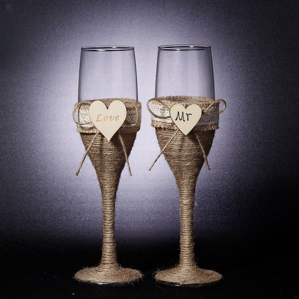 Copos de vinho Mr Mrs Double Heart Stemware Banquete Vinho Tinto Copo Faca Pá Noiva Noivo Brinde Suprimentos de Casamento Amantes Vidro 230923