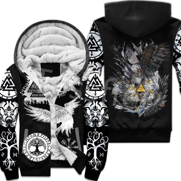 Homens Down Parkas Moda Tessffel 3DPrint Odin Deus Fenrir Lobo Tatuagem Harajuku Inverno Grosso Quente Fleece Hoodies Casaco Casual Zipper Jacket X3 230922