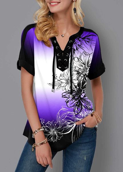 Tamanho XL X X Pullovers Blouse Shirt camisa boho renda splice tampo feminino vneck solto verão verão nova camiseta feminina camiseta