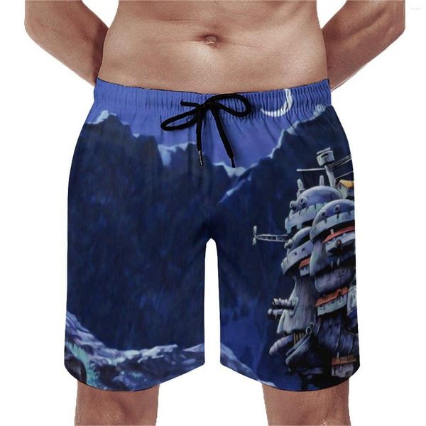 Herren-Shorts, Motiv: Howls Moving Castle Board, Sommer unter dem Mond, Retro-Strand, kurze Hosen, Herren, Sportbekleidung, schnell trocknende Design-Trunks