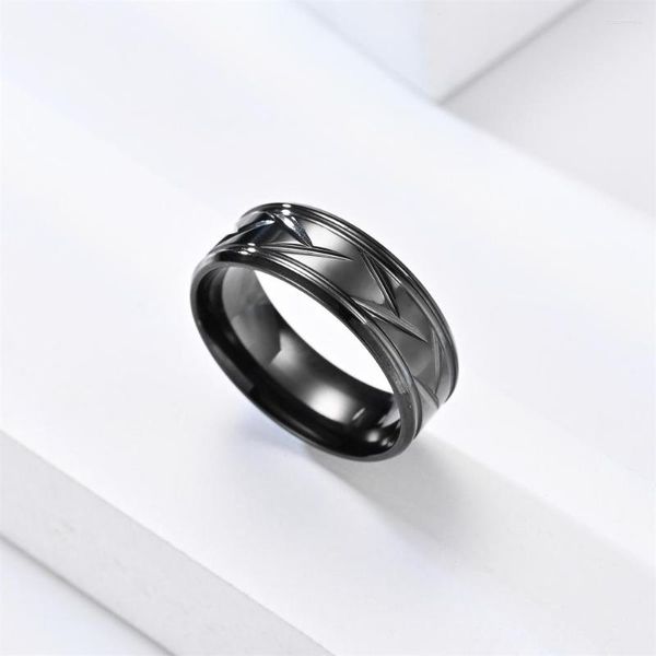 Wedding Rings Unique 8mm Hand-carved Striped Band Fashion Stainless Steel Ring For Couples Daily Jewelry Women
