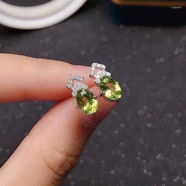 Saplama Küpe Tasarım Stili Gümüş Peridot 5mm 7mm VVS Sınıfı Katı 925 Kristal