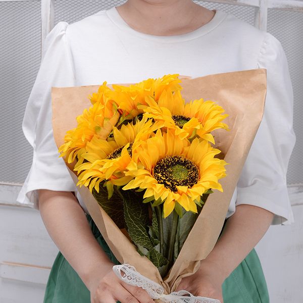 Decorazioni natalizie 7 teste Bouquet di girasoli artificiali Fiori finti di seta Bouquet da sposa fai da te Centrotavola Arrangiamenti Decorazioni per la casa 230923