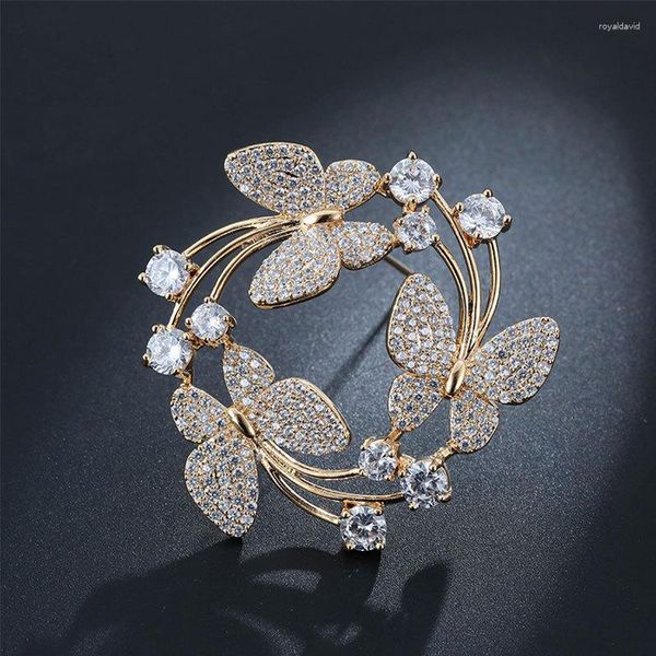 Broschen Exknl Luxus Gold Farbe Schmetterling Brosche Exquisite Insekten Pins Corsage Perlen Frau Party Geschenk Emaille