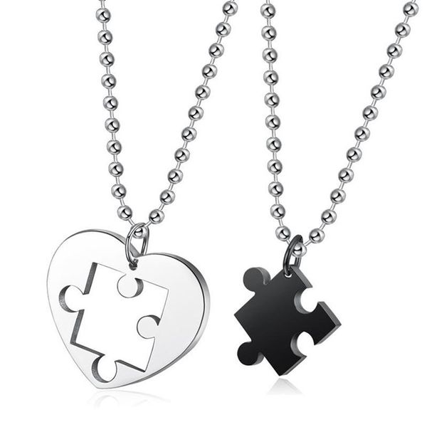 Collane con ciondolo Megin D Romantico Semplice Puzzle Coppia Acciaio Inossidabile Per Uomo Donna Amico Fashion Design Regalo Jewelry291H