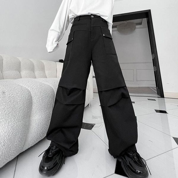 Erkek pantolon syuhgfa pantolon Kore tarzı trend kargo sonbahar diz pileli çok cep tulum gündelik erkek gevşek kat