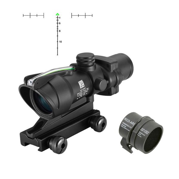 ACOG 4X32 Cannocchiale con sorgente in fibra Ottica illuminata rossa Fucile Airsoft Lente d'ingrandimento 4x Cannocchiale Chevron Reticolo inciso in vetro con copertura protettiva Killflash