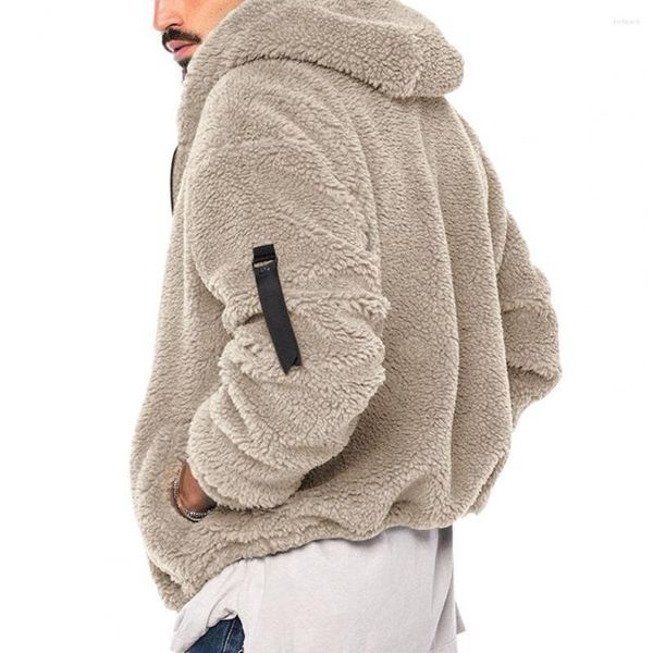 Jaquetas masculinas homens jaqueta premium com capuz casaco de inverno grosso lã dupla face macia resistente ao frio com fecho zip-up múltiplo