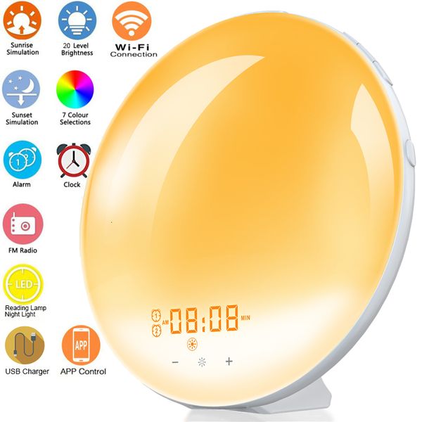 Orologi da tavolo da scrivania Smart WIFI Luce notturna Sveglia digitale Sveglia AlbaTramonto Controllo APP Smart Life Niditon 230923