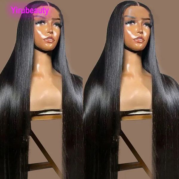 Cabelo humano malaio yirubeauty 10-32 polegadas 180% densidade em linha reta brasileiro 4x4 5x5 13x4 peruca de renda sem cola cor natural parte livre