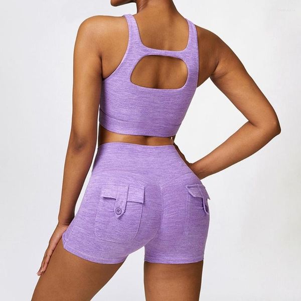 Conjuntos ativos femininos de fitness ginásio conjunto push up treino das mulheres esporte sutiã shorts roupa duas peças para roupas esportivas roxo rosa vermelho