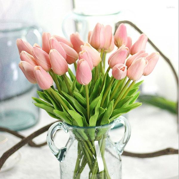Flores decorativas 1 peça tulipa decoração para casa mini flor artificial casamento falso buquê de toque real