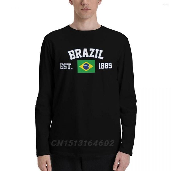 Camisetas masculinas Algodão Bandeira do Brasil com EST. Ano Manga Longa Outono Homens Mulheres Roupas Unissex LS Camiseta Tops Tees