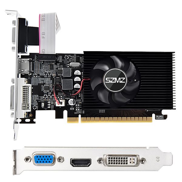 Placas gráficas GT730/610 4/2GB DDR3 128/64Bit Placa de vídeo para jogos de mesa com porta VGA DVI compatível com HDMI Placa gráfica com ventilador de resfriamento para PC 230923