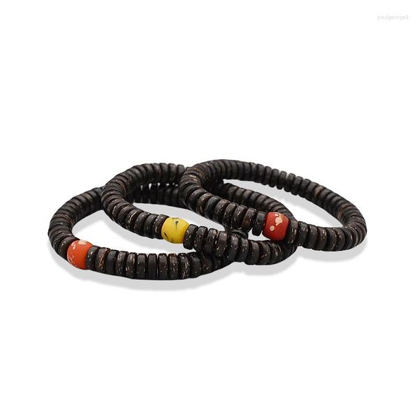 Filo Buddista Tibetano Intrecciato A Mano Corda Elastica Bracciale Donna Uomo Perline di Conchiglia di Cocco Naturale Intagliato Yoga Amuleto Gioielli