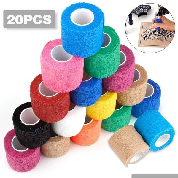 Tattoo-Maschine Hine 61020 Stück Einweg-Verband Sport Wrap Tape Selbstklebendes elastisches Permanent-Make-up-Zubehör 221207 Drop Deliver Dhi0R