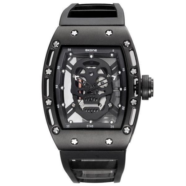 SKONE 2017 Marke Quarz Männer Uhren Pirate Schädel Stil Militär Silikon Männer Sport Armbanduhr Wasserdicht Relogio Masculino186a