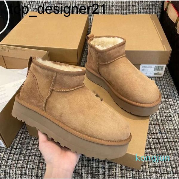 Nuovi stivali Ultra Boot Designer Stivali da neve con piattaforma da donna Australia Scarpe calde in pelliccia Vera pelle di castagna Stivaletti soffici per le donne Stivali color antilope