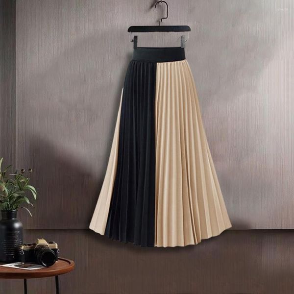 Юбки Универсальная юбка-миди Элегантная женская лоскутная шифоновая трапеция с высокой талией и большим плиссированным краем