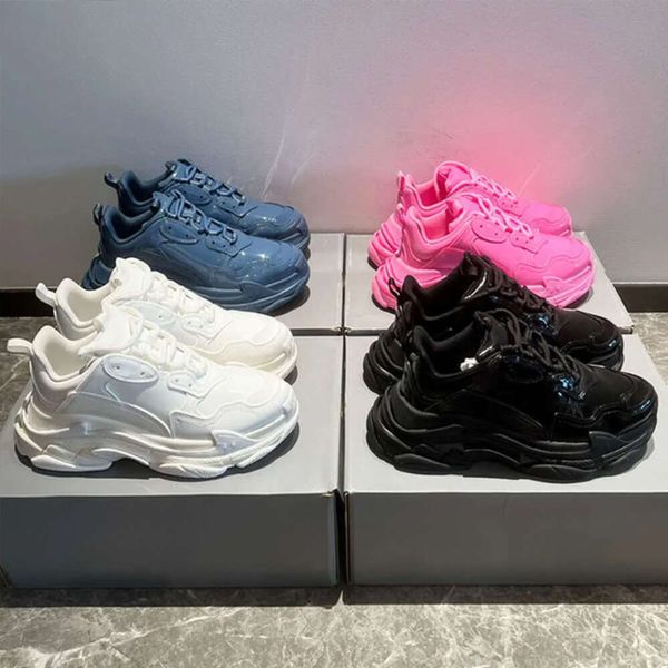 Sneaker Triple S Scarpe casual di design di lusso Uomo Donna Pelle verniciata brillante Nero Bianco Blu Scarpe da ginnastica con plateau EU35-46 NO479