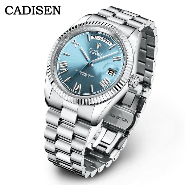 Relógios de pulso CADISEN C8185 ICE-BLUE Dial Sapphire Glass Relógios Homens Japão MIYOTA-8285 Movt Mens Relógio Mecânico Automático Mergulhador Relógio Relógio 230922