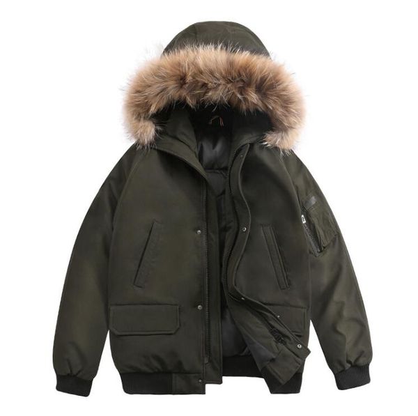 Herren-Outdoor-Jacke, Winter-Outdoor-Freizeitsport-Daunenjacke, winddichter Parka mit weißer Ente, lange Mütze mit Lederkragen, warme und modische klassische Abenteuerjacke