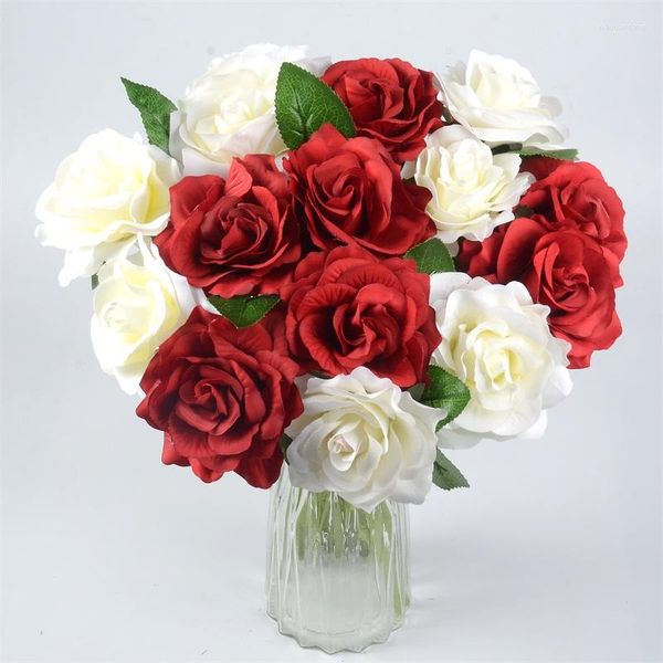 Flores decorativas de seda artificial rosa buquê de flores de noiva para casamento acessórios de decoração de casa vaso arranjo falso artesanato