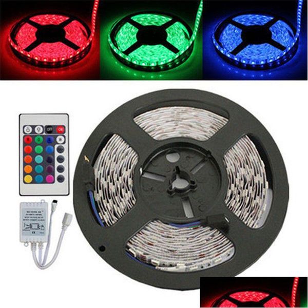 Tiras LED 5M Rgb Strip Light Flexível 3528 Smd Não Impermeável DC 12V Addir Controlador Remoto Adicionar 2A Fonte de Alimentação Stage Party BB Chris Dhnwc