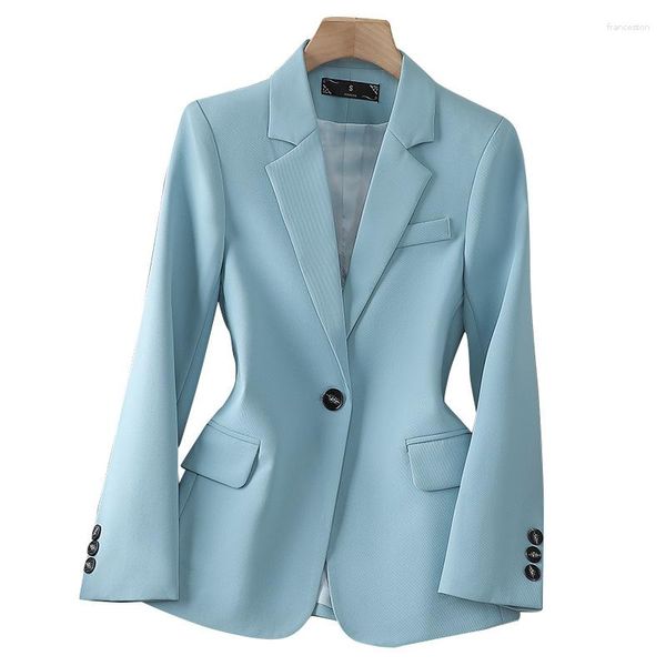 Ternos femininos de alta qualidade jaqueta feminina 2023 estilo koren único botão blazers elegantes senhoras primavera outono entalhado casaco sólido S-4XL