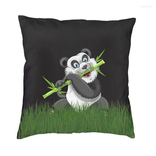 Travesseiro bonito dos desenhos animados panda comendo capa de bambu dupla face impressão animal lance caso para carro legal fronha decoração de casa