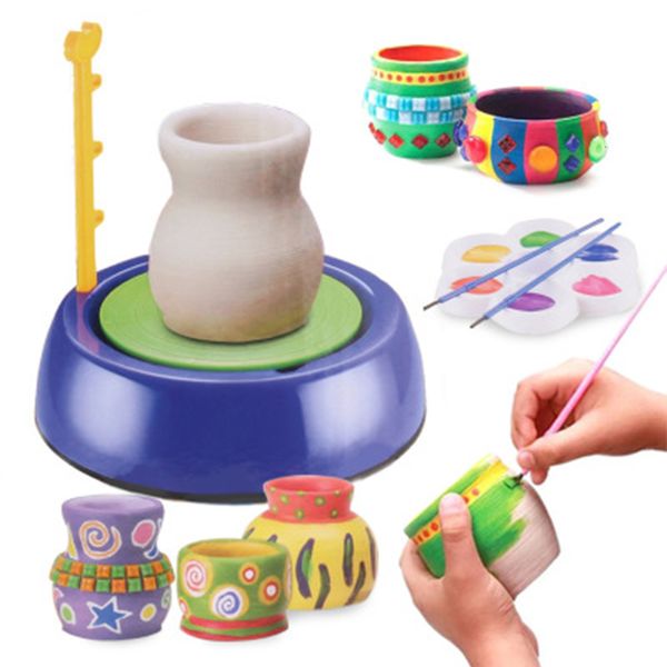 Artes e artesanato Mãe de cerâmica de cerâmica Diy Toys Craft Toys for Girls Mini Mini Pottery Wheels Artes Crafts Educação Educacional Toy 230923