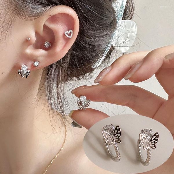 Çember küpeler romantik kristal içi boş kadınlar için kelebek basit zarif sarma desenleri yuvarlak kulak tokası moda takı