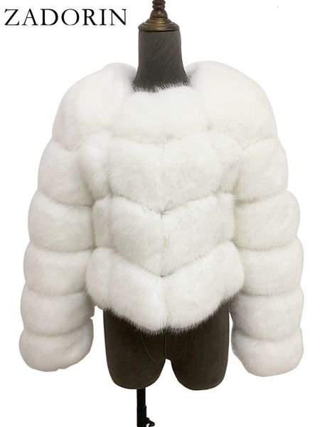 Женские пальто ZADORIN из искусственного меха, укороченный топ для женщин, зимняя куртка, роскошное пальто, пушистые белые топы 230922