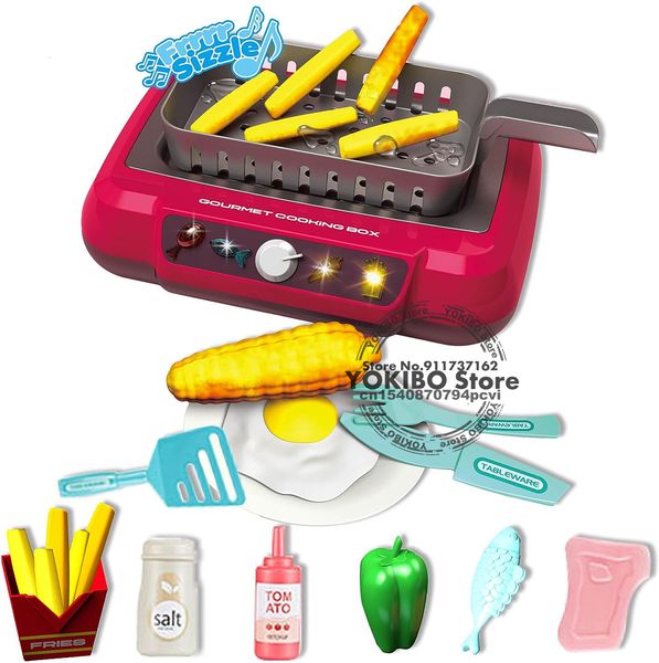 Tools Workshop 20-teiliges Rollenspielspielzeug für Kinderküche mit Lichtgeräuschen, Grill-Kochset, Sets für Lebensmittel, Induktionsherd 230922