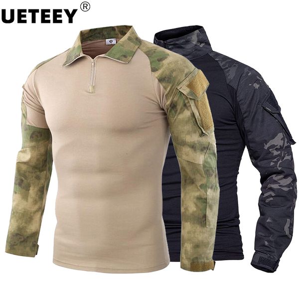 Jaquetas masculinas Mens Camisas Militares de Alta Qualidade Caminhadas Braço Bolso Pulôver Manga Longa 14 Zip T-shirt Tático US SWAT Caça Sapo Terno Tops 230923