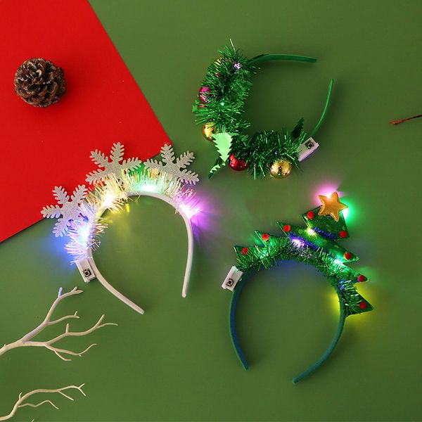 Chapéus de festa Natal faixa de cabelo brilhante muleta headband árvore de natal floco de neve veado chifre luz piscando headwear feliz presente 230923