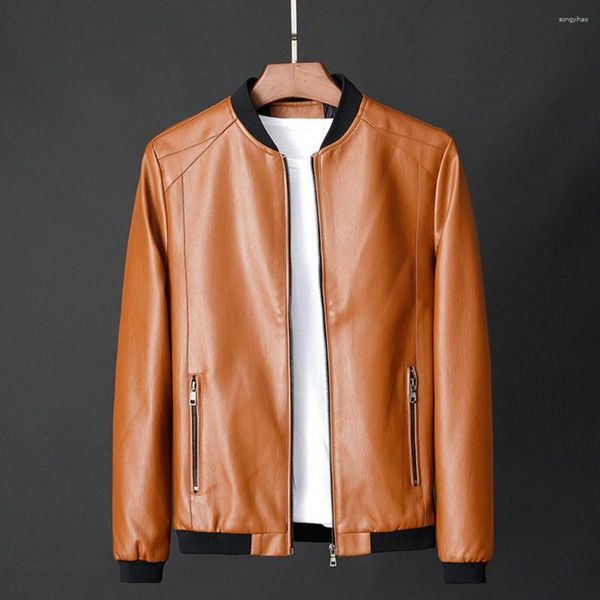 Erkek ceketler erkek dış giyim elastik manşet ceket şık motosiklet ceket rüzgar geçirmez stant yakalı fermuar sonbahar/kış hırka